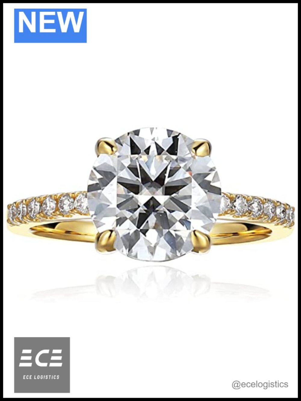 14K Yellow Gold Moissanite Solitaire Engagement Ring 3 Carat Round Cut